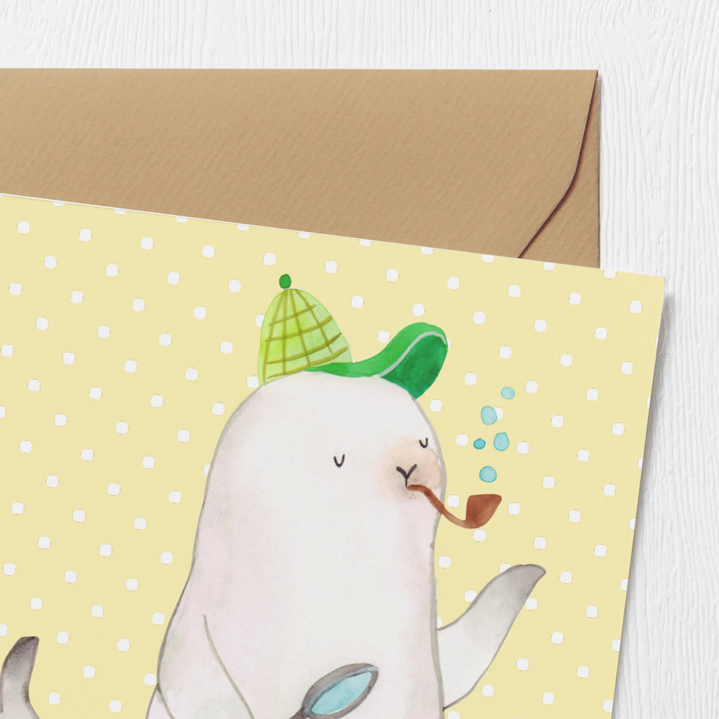 Deluxe Karte Robbe Sherlock Hochwertige Grußkarte, Glückwunschkarte, Hochwertige Klappkarte, Karte, Grußkarte, Geburtstagskarte, Einladungskarte, Klappkarte, Hochzeitskarte, Tiermotive, Gute Laune, lustige Sprüche, Tiere