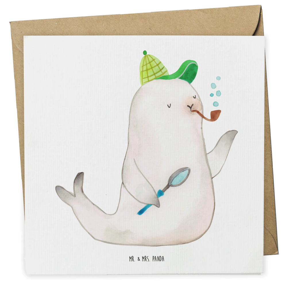 Deluxe Karte Robbe Sherlock Hochwertige Grußkarte, Glückwunschkarte, Hochwertige Klappkarte, Karte, Grußkarte, Geburtstagskarte, Einladungskarte, Klappkarte, Hochzeitskarte, Tiermotive, Gute Laune, lustige Sprüche, Tiere