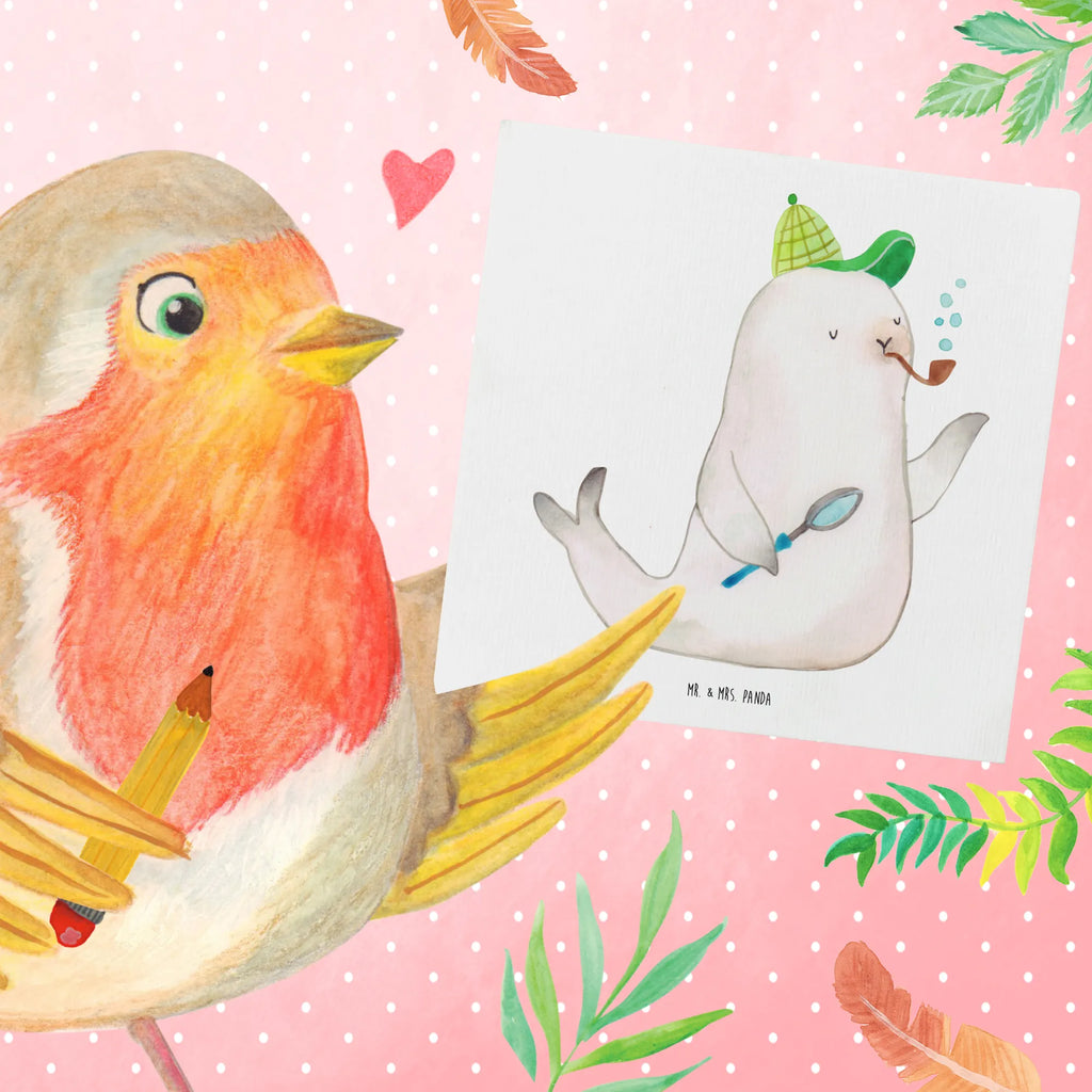 Deluxe Karte Robbe Sherlock Hochwertige Grußkarte, Glückwunschkarte, Hochwertige Klappkarte, Karte, Grußkarte, Geburtstagskarte, Einladungskarte, Klappkarte, Hochzeitskarte, Tiermotive, Gute Laune, lustige Sprüche, Tiere