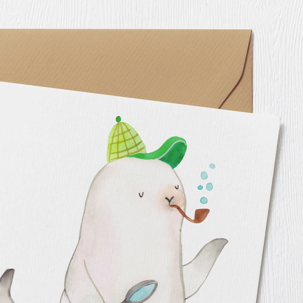 Deluxe Karte Robbe Sherlock Hochwertige Grußkarte, Glückwunschkarte, Hochwertige Klappkarte, Karte, Grußkarte, Geburtstagskarte, Einladungskarte, Klappkarte, Hochzeitskarte, Tiermotive, Gute Laune, lustige Sprüche, Tiere