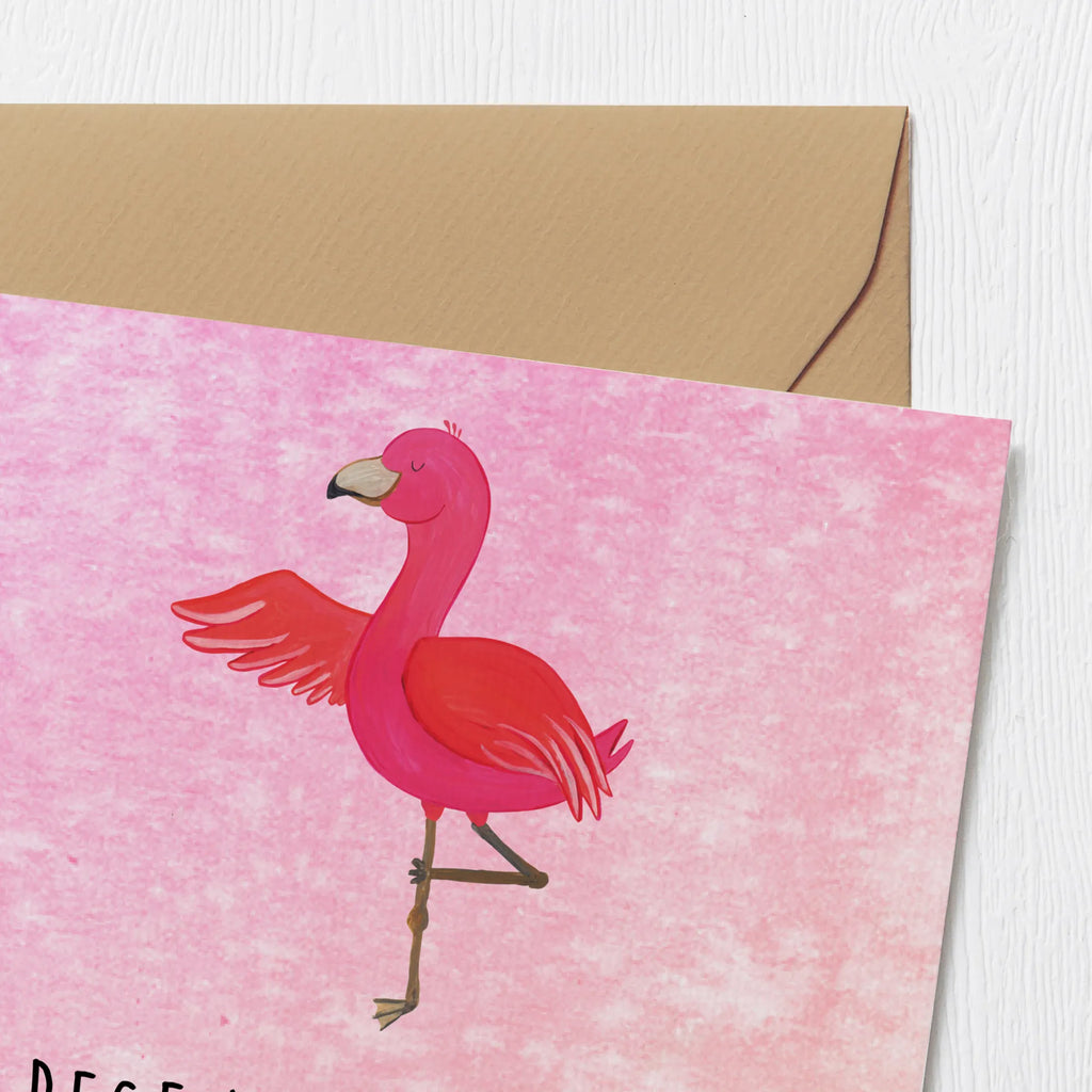 Deluxe Card flamingo yoga Grußkarte, Hochwertige Grußkarte, Klappkarte, Karte, Hochwertige Klappkarte, Geburtstagskarte, Hochzeitskarte, Glückwunschkarte, Einladungskarte, Flamingo, Vogel, Aufregen, Yoga, Ärger, Tiefenentspannung, Entspannung, Yoga-Übung, Achtsamkeit, Namaste