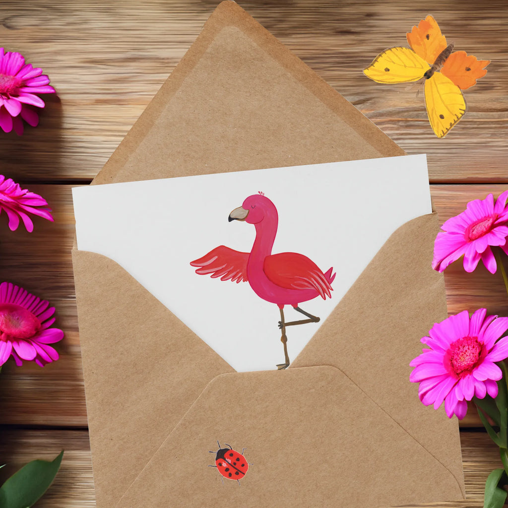 Deluxe Card flamingo yoga Grußkarte, Hochwertige Grußkarte, Klappkarte, Karte, Hochwertige Klappkarte, Geburtstagskarte, Hochzeitskarte, Glückwunschkarte, Einladungskarte, Flamingo, Vogel, Aufregen, Yoga, Ärger, Tiefenentspannung, Entspannung, Yoga-Übung, Achtsamkeit, Namaste