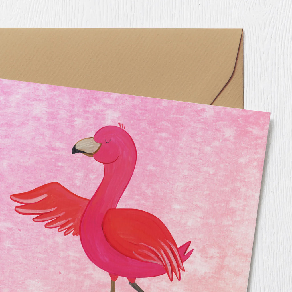 Deluxe Card flamingo yoga Grußkarte, Hochwertige Grußkarte, Klappkarte, Karte, Hochwertige Klappkarte, Geburtstagskarte, Hochzeitskarte, Glückwunschkarte, Einladungskarte, Flamingo, Vogel, Aufregen, Yoga, Ärger, Tiefenentspannung, Entspannung, Yoga-Übung, Achtsamkeit, Namaste