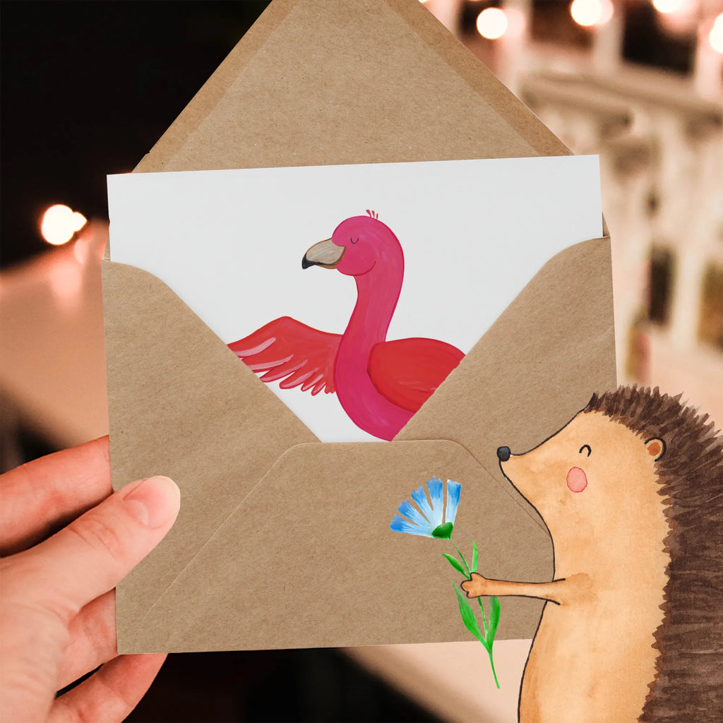 Deluxe Card flamingo yoga Grußkarte, Hochwertige Grußkarte, Klappkarte, Karte, Hochwertige Klappkarte, Geburtstagskarte, Hochzeitskarte, Glückwunschkarte, Einladungskarte, Flamingo, Vogel, Aufregen, Yoga, Ärger, Tiefenentspannung, Entspannung, Yoga-Übung, Achtsamkeit, Namaste