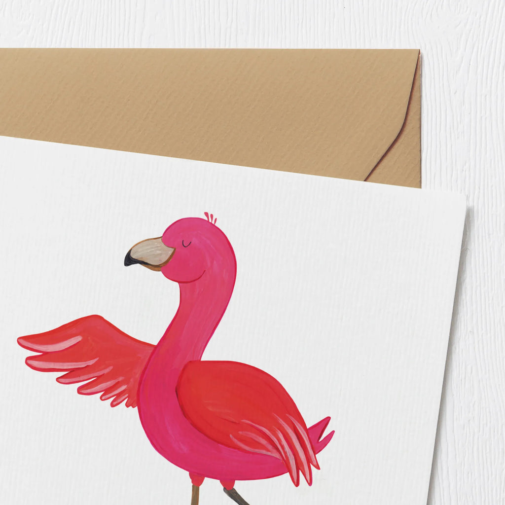 Deluxe Card flamingo yoga Grußkarte, Hochwertige Grußkarte, Klappkarte, Karte, Hochwertige Klappkarte, Geburtstagskarte, Hochzeitskarte, Glückwunschkarte, Einladungskarte, Flamingo, Vogel, Aufregen, Yoga, Ärger, Tiefenentspannung, Entspannung, Yoga-Übung, Achtsamkeit, Namaste