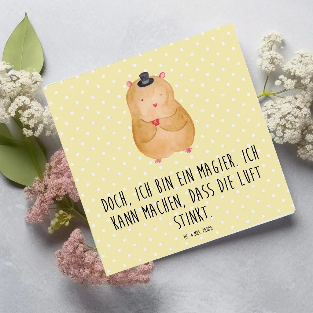 Karta Deluxe Chomik kapelusz Hochwertige Klappkarte, Karte, Hochzeitskarte, Grußkarte, Hochwertige Grußkarte, Klappkarte, Einladungskarte, Geburtstagskarte, Glückwunschkarte, Tiermotive, Gute Laune, lustige Sprüche, Tiere, Zauberer, Hamster, Zwerghamster, Hut, Zylinder, Magier