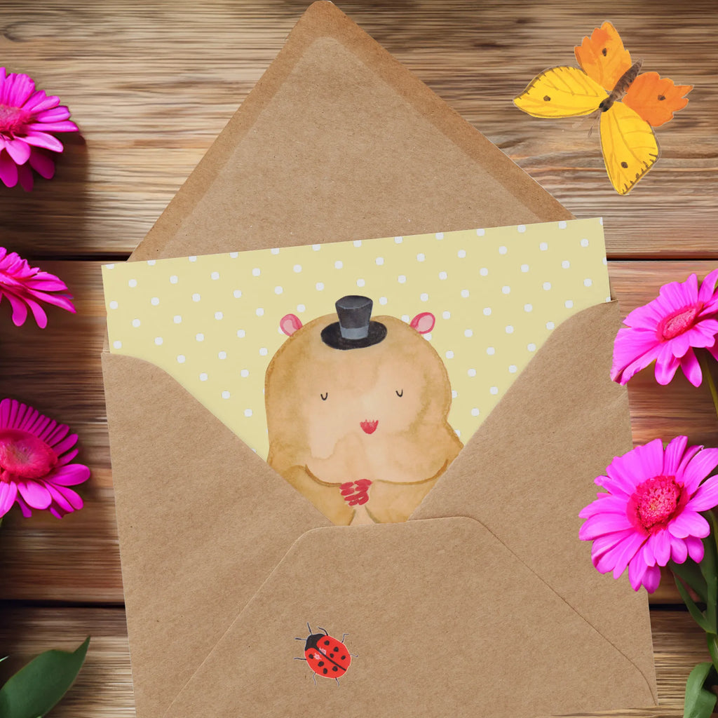 Karta Deluxe Chomik kapelusz Hochwertige Klappkarte, Karte, Hochzeitskarte, Grußkarte, Hochwertige Grußkarte, Klappkarte, Einladungskarte, Geburtstagskarte, Glückwunschkarte, Tiermotive, Gute Laune, lustige Sprüche, Tiere, Zauberer, Hamster, Zwerghamster, Hut, Zylinder, Magier