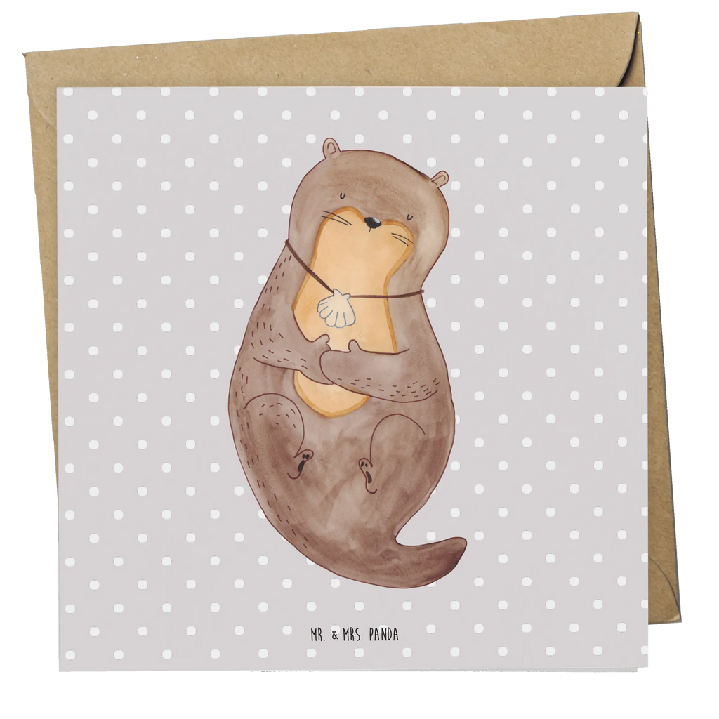 Deluxe Karte Otter Muschel Geburtstagskarte, Grußkarte, Klappkarte, Karte, Hochwertige Klappkarte, Glückwunschkarte, Einladungskarte, Hochzeitskarte, Hochwertige Grußkarte, Otter, Fischotter, Seeotter, Otterliebe, Tagträumen, Motivation, grübeln, träumen, Büro