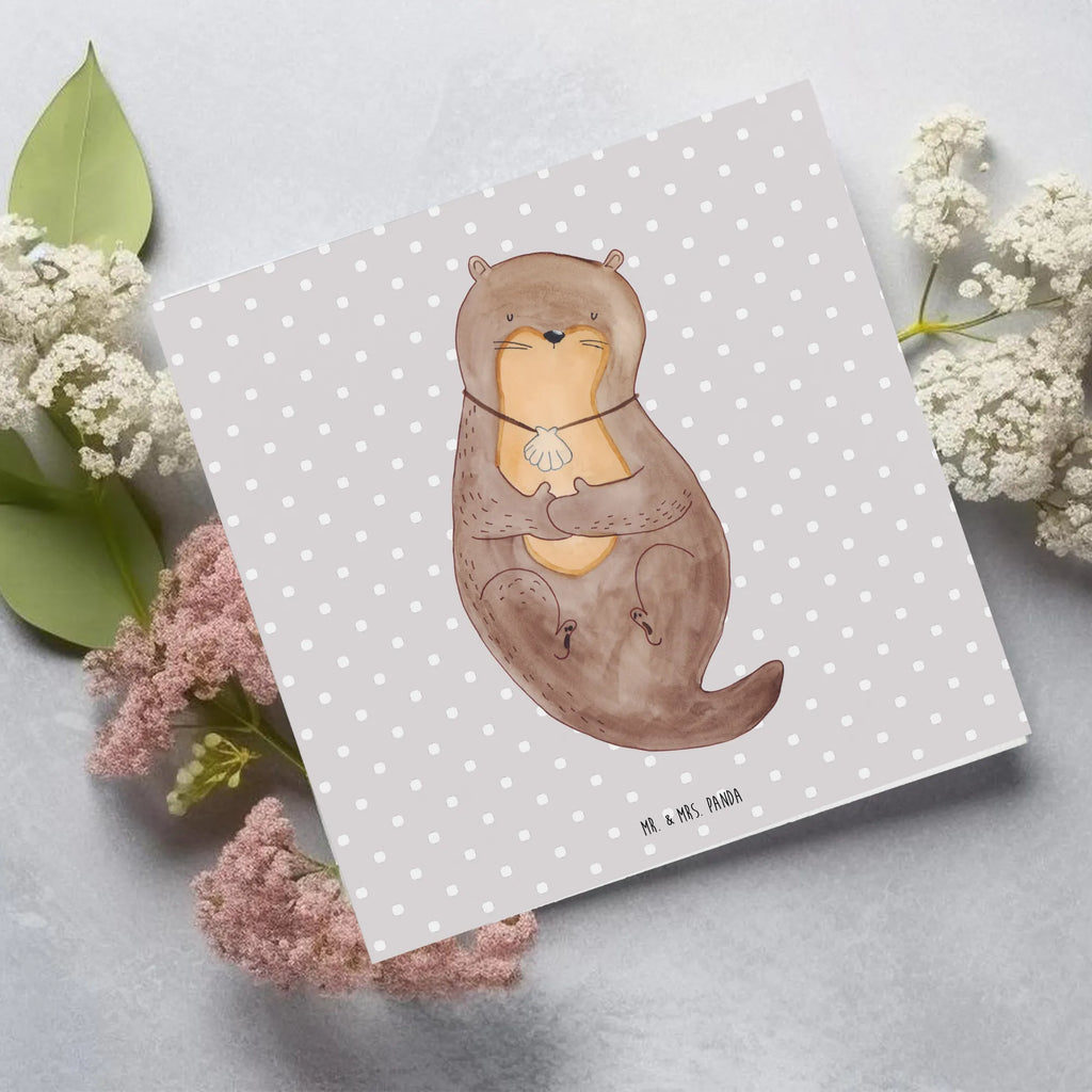 Deluxe Karte Otter Muschel Geburtstagskarte, Grußkarte, Klappkarte, Karte, Hochwertige Klappkarte, Glückwunschkarte, Einladungskarte, Hochzeitskarte, Hochwertige Grußkarte, Otter, Fischotter, Seeotter, Otterliebe, Tagträumen, Motivation, grübeln, träumen, Büro