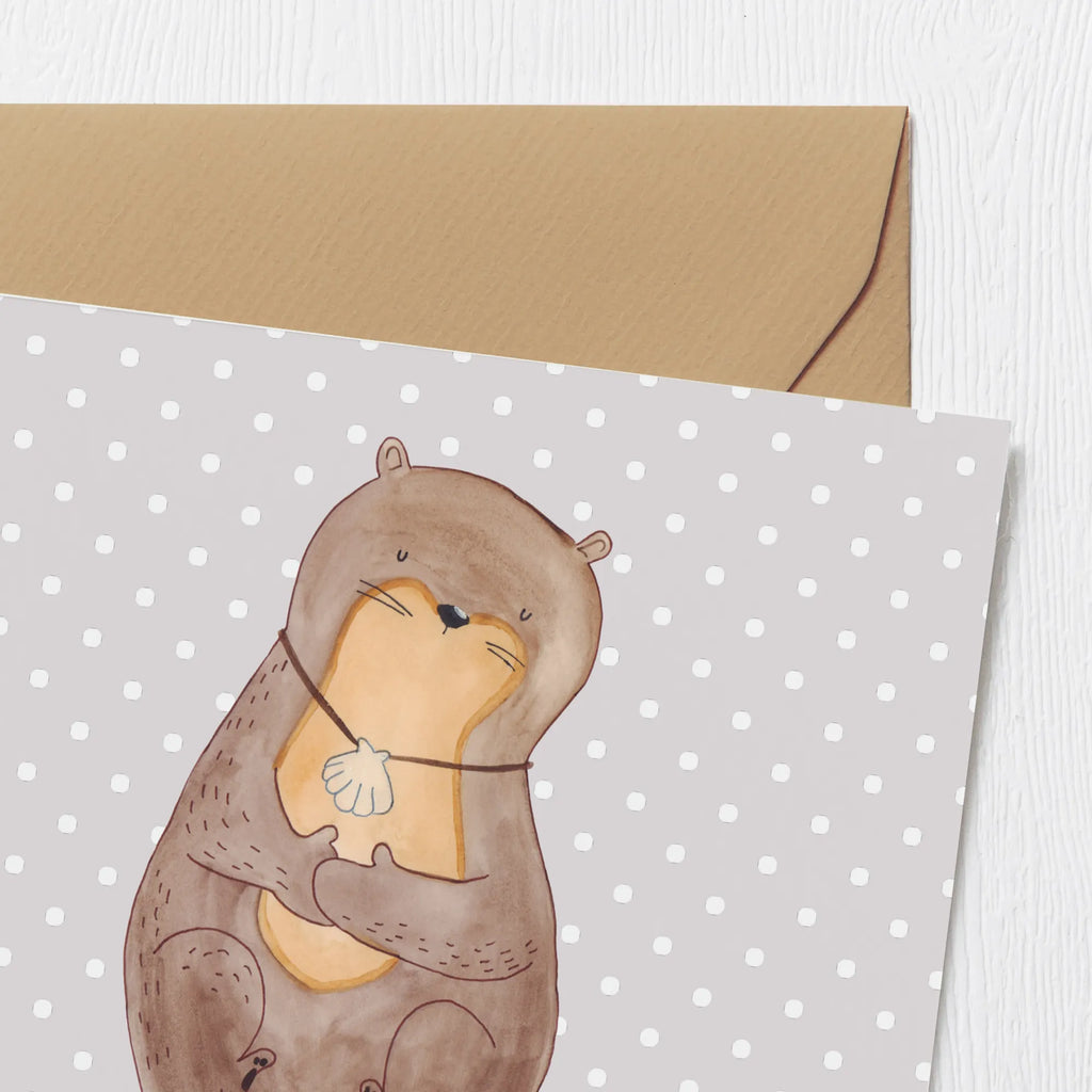 Deluxe Karte Otter Muschel Geburtstagskarte, Grußkarte, Klappkarte, Karte, Hochwertige Klappkarte, Glückwunschkarte, Einladungskarte, Hochzeitskarte, Hochwertige Grußkarte, Otter, Fischotter, Seeotter, Otterliebe, Tagträumen, Motivation, grübeln, träumen, Büro