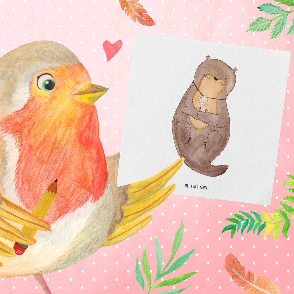 Deluxe Karte Otter Muschel Geburtstagskarte, Grußkarte, Klappkarte, Karte, Hochwertige Klappkarte, Glückwunschkarte, Einladungskarte, Hochzeitskarte, Hochwertige Grußkarte, Otter, Fischotter, Seeotter, Otterliebe, Tagträumen, Motivation, grübeln, träumen, Büro