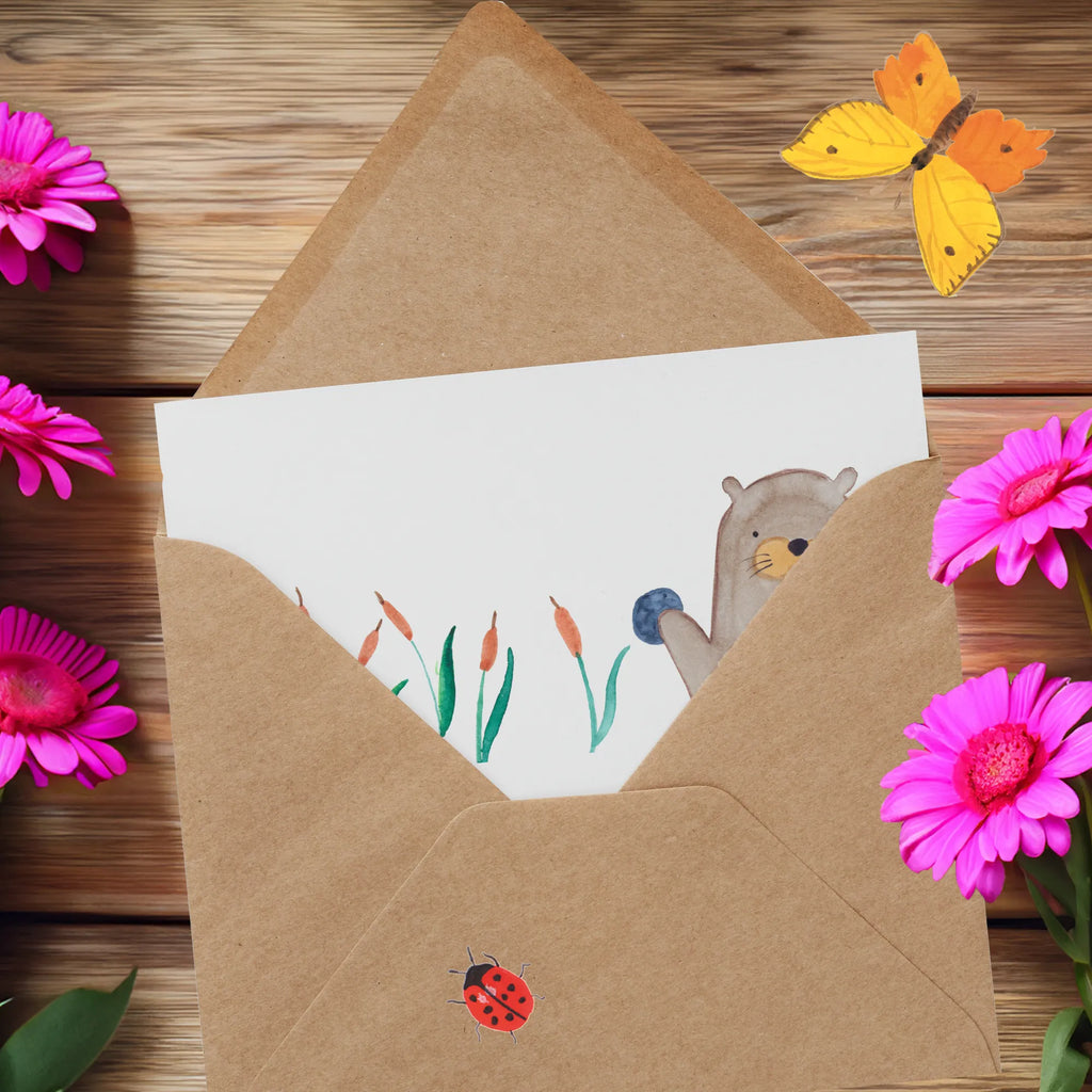 Deluxe Karte Otter Stein Hochzeitskarte, Einladungskarte, Hochwertige Klappkarte, Karte, Hochwertige Grußkarte, Glückwunschkarte, Grußkarte, Geburtstagskarte, Klappkarte, Otter, Fischotter, Seeotter, Otter Seeotter See Otter