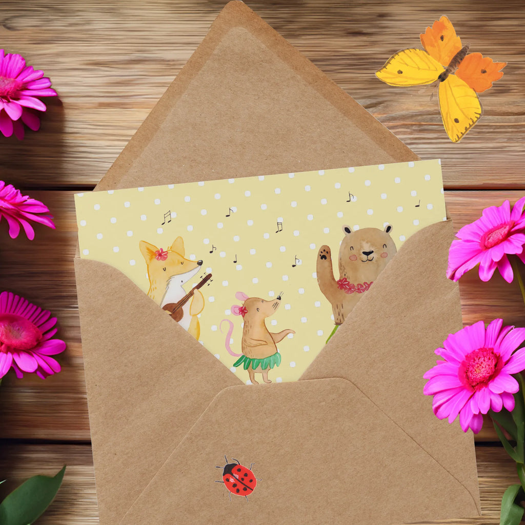 Deluxe Card forest animals Aloha Glückwunschkarte, Grußkarte, Hochzeitskarte, Hochwertige Klappkarte, Hochwertige Grußkarte, Karte, Klappkarte, Geburtstagskarte, Einladungskarte, Tiermotive, Gute Laune, lustige Sprüche, Tiere, Bär, Waldtiere, Hase, Lachen, Leben, Tanzen, Musik, Igel, Wald, Aloha