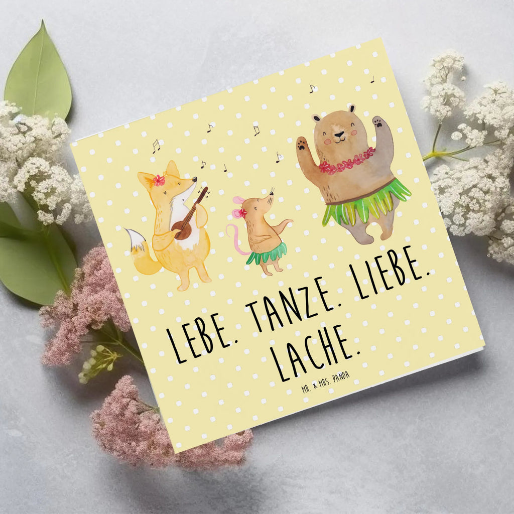 Deluxe Card forest animals Aloha Glückwunschkarte, Grußkarte, Hochzeitskarte, Hochwertige Klappkarte, Hochwertige Grußkarte, Karte, Klappkarte, Geburtstagskarte, Einladungskarte, Tiermotive, Gute Laune, lustige Sprüche, Tiere, Bär, Waldtiere, Hase, Lachen, Leben, Tanzen, Musik, Igel, Wald, Aloha