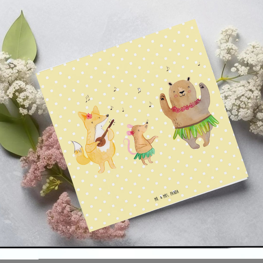 Deluxe Card forest animals Aloha Glückwunschkarte, Grußkarte, Hochzeitskarte, Hochwertige Klappkarte, Hochwertige Grußkarte, Karte, Klappkarte, Geburtstagskarte, Einladungskarte, Tiermotive, Gute Laune, lustige Sprüche, Tiere, Bär, Waldtiere, Hase, Lachen, Leben, Tanzen, Musik, Igel, Wald, Aloha