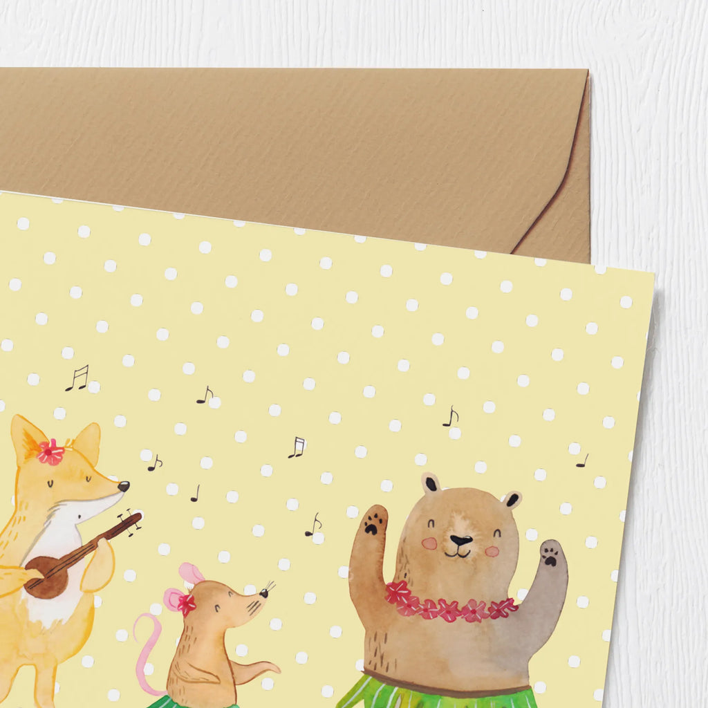 Deluxe Card forest animals Aloha Glückwunschkarte, Grußkarte, Hochzeitskarte, Hochwertige Klappkarte, Hochwertige Grußkarte, Karte, Klappkarte, Geburtstagskarte, Einladungskarte, Tiermotive, Gute Laune, lustige Sprüche, Tiere, Bär, Waldtiere, Hase, Lachen, Leben, Tanzen, Musik, Igel, Wald, Aloha