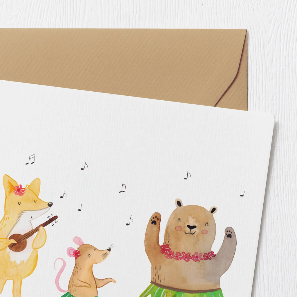 Deluxe Card forest animals Aloha Glückwunschkarte, Grußkarte, Hochzeitskarte, Hochwertige Klappkarte, Hochwertige Grußkarte, Karte, Klappkarte, Geburtstagskarte, Einladungskarte, Tiermotive, Gute Laune, lustige Sprüche, Tiere, Bär, Waldtiere, Hase, Lachen, Leben, Tanzen, Musik, Igel, Wald, Aloha