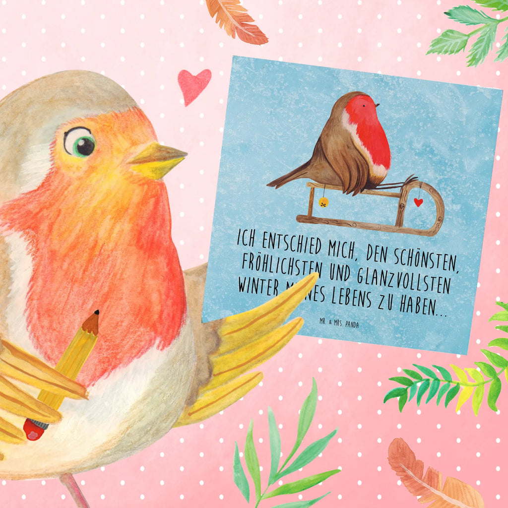Deluxe Karte Rotkehlchen Schlitten Geburtstagskarte, Hochwertige Grußkarte, Grußkarte, Karte, Einladungskarte, Hochwertige Klappkarte, Glückwunschkarte, Klappkarte, Hochzeitskarte, Winter, Weihnachten, Weihnachtsdeko, Nikolaus, Advent, Heiligabend, Wintermotiv, Vogel, Schlitten