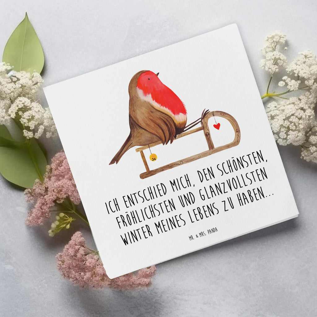 Deluxe Karte Rotkehlchen Schlitten Geburtstagskarte, Hochwertige Grußkarte, Grußkarte, Karte, Einladungskarte, Hochwertige Klappkarte, Glückwunschkarte, Klappkarte, Hochzeitskarte, Winter, Weihnachten, Weihnachtsdeko, Nikolaus, Advent, Heiligabend, Wintermotiv, Vogel, Schlitten