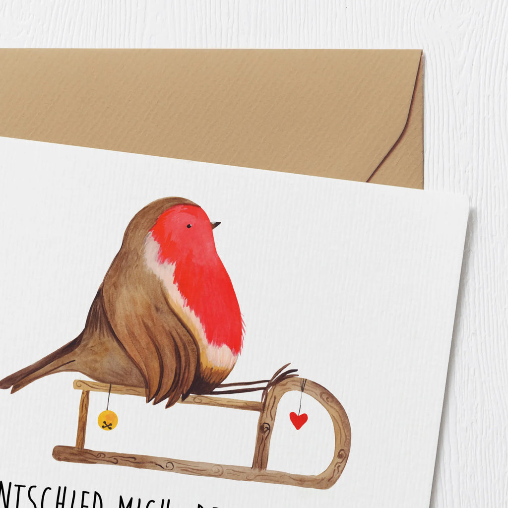 Deluxe Karte Rotkehlchen Schlitten Geburtstagskarte, Hochwertige Grußkarte, Grußkarte, Karte, Einladungskarte, Hochwertige Klappkarte, Glückwunschkarte, Klappkarte, Hochzeitskarte, Winter, Weihnachten, Weihnachtsdeko, Nikolaus, Advent, Heiligabend, Wintermotiv, Vogel, Schlitten