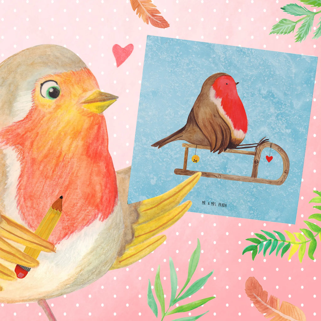 Deluxe Karte Rotkehlchen Schlitten Geburtstagskarte, Hochwertige Grußkarte, Grußkarte, Karte, Einladungskarte, Hochwertige Klappkarte, Glückwunschkarte, Klappkarte, Hochzeitskarte, Winter, Weihnachten, Weihnachtsdeko, Nikolaus, Advent, Heiligabend, Wintermotiv, Vogel, Schlitten