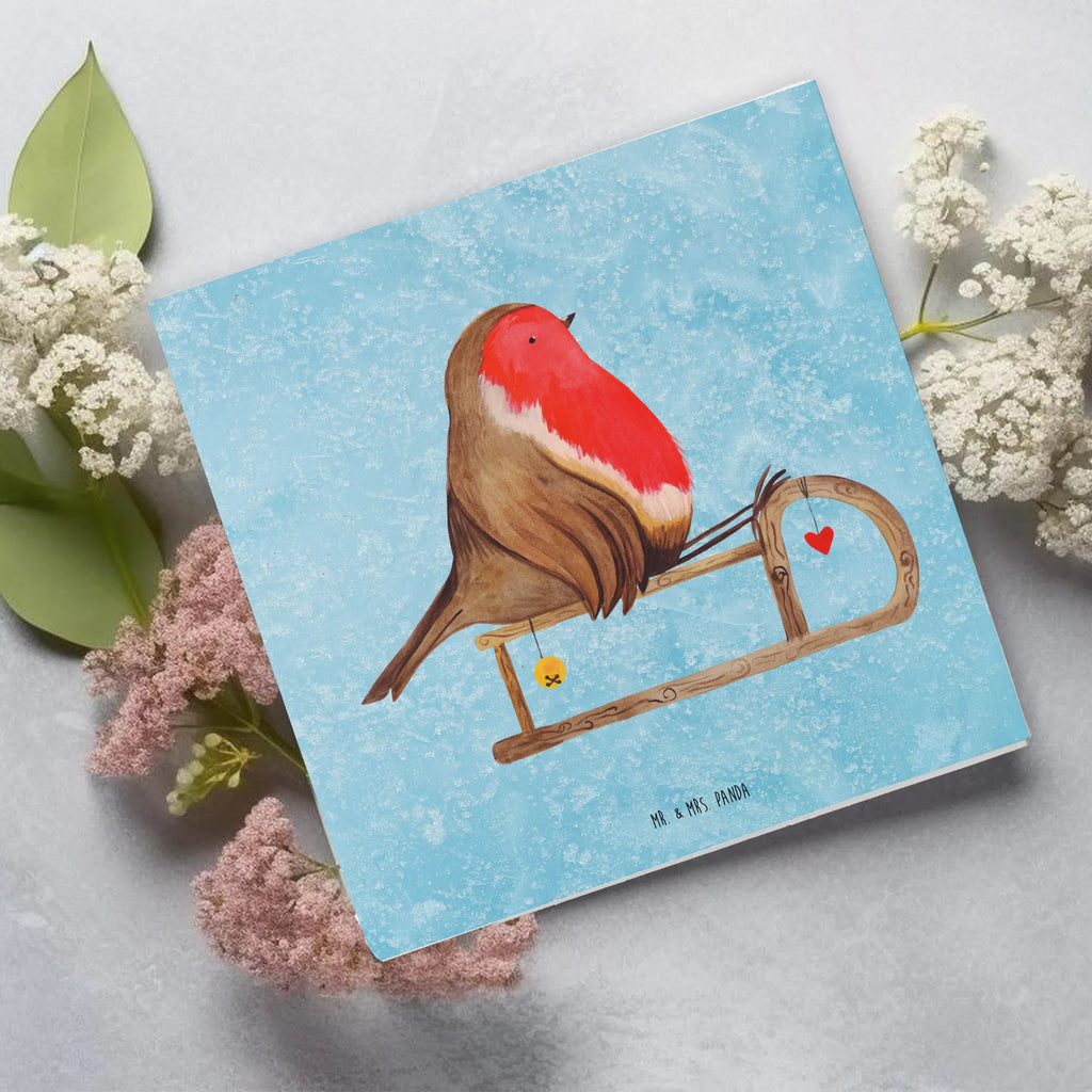 Deluxe Karte Rotkehlchen Schlitten Geburtstagskarte, Hochwertige Grußkarte, Grußkarte, Karte, Einladungskarte, Hochwertige Klappkarte, Glückwunschkarte, Klappkarte, Hochzeitskarte, Winter, Weihnachten, Weihnachtsdeko, Nikolaus, Advent, Heiligabend, Wintermotiv, Vogel, Schlitten