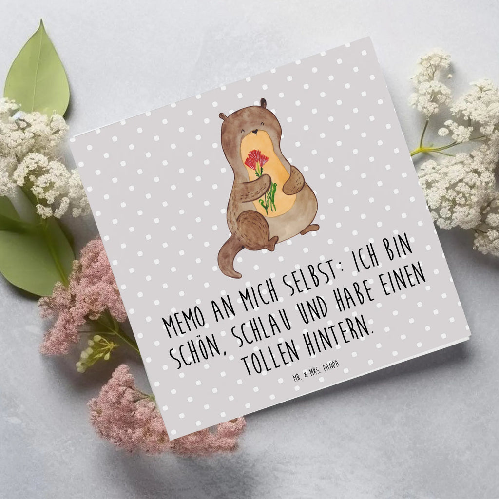 Deluxe Karte Otter Blumenstrauß Klappkarte, Hochwertige Klappkarte, Grußkarte, Einladungskarte, Karte, Geburtstagskarte, Glückwunschkarte, Hochzeitskarte, Hochwertige Grußkarte, Otter, Fischotter, Seeotter, Otter Seeotter See Otter