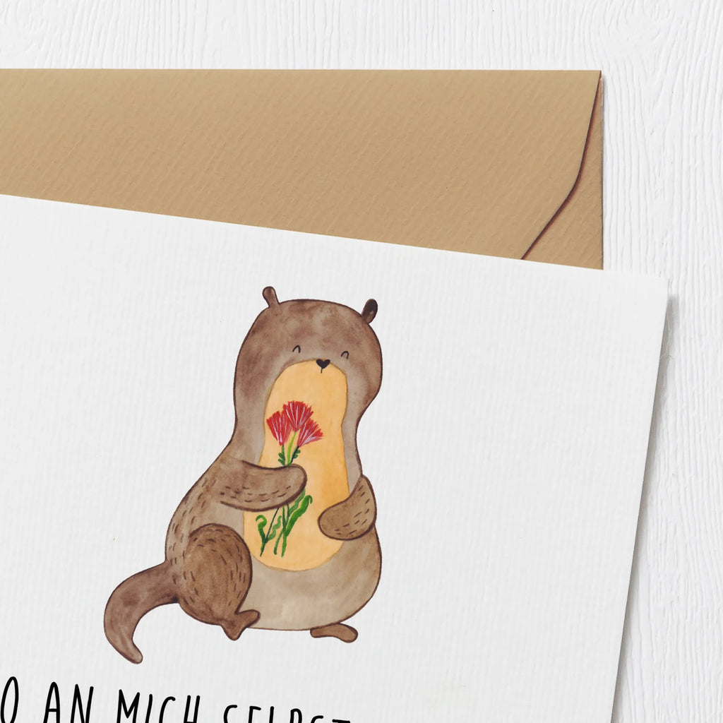 Deluxe Karte Otter Blumenstrauß Klappkarte, Hochwertige Klappkarte, Grußkarte, Einladungskarte, Karte, Geburtstagskarte, Glückwunschkarte, Hochzeitskarte, Hochwertige Grußkarte, Otter, Fischotter, Seeotter, Otter Seeotter See Otter