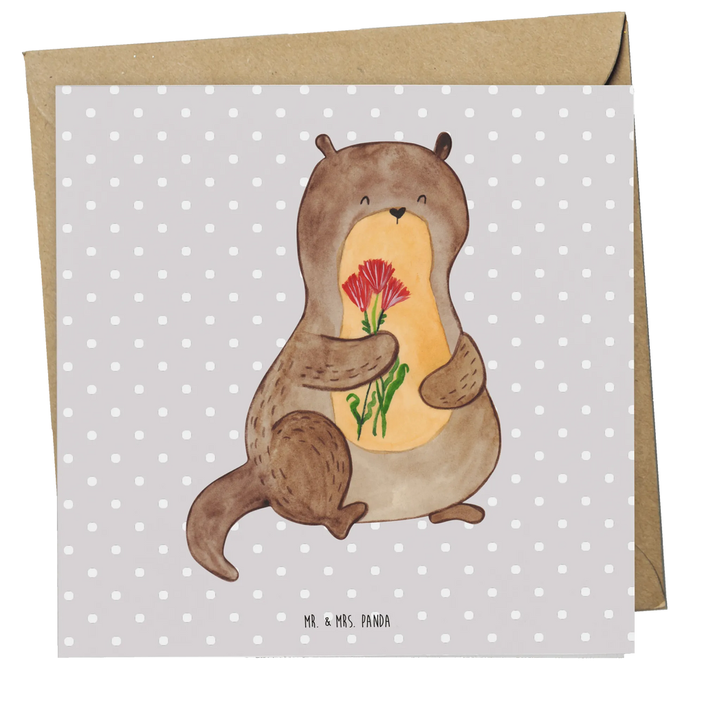 Deluxe Karte Otter Blumenstrauß Klappkarte, Hochwertige Klappkarte, Grußkarte, Einladungskarte, Karte, Geburtstagskarte, Glückwunschkarte, Hochzeitskarte, Hochwertige Grußkarte, Otter, Fischotter, Seeotter, Otter Seeotter See Otter