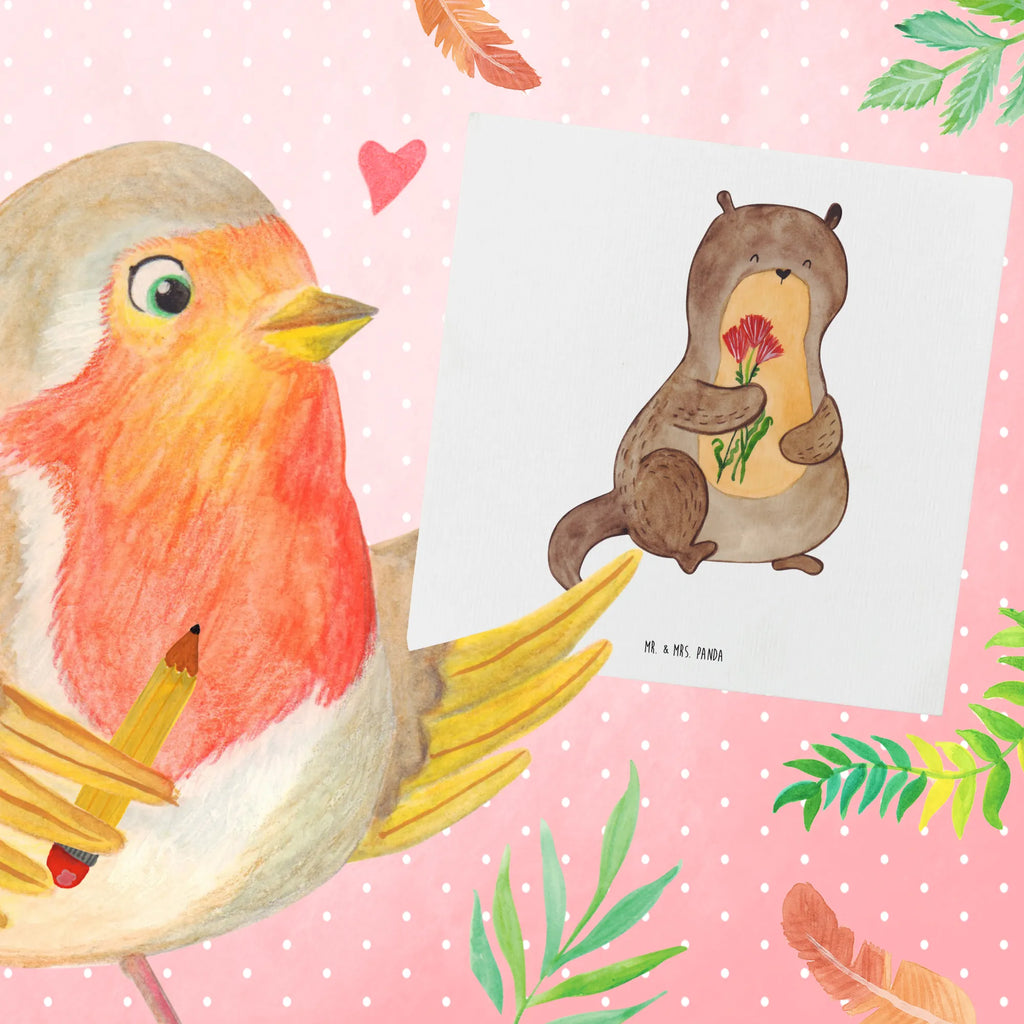 Deluxe Karte Otter Blumenstrauß Klappkarte, Hochwertige Klappkarte, Grußkarte, Einladungskarte, Karte, Geburtstagskarte, Glückwunschkarte, Hochzeitskarte, Hochwertige Grußkarte, Otter, Fischotter, Seeotter, Otter Seeotter See Otter