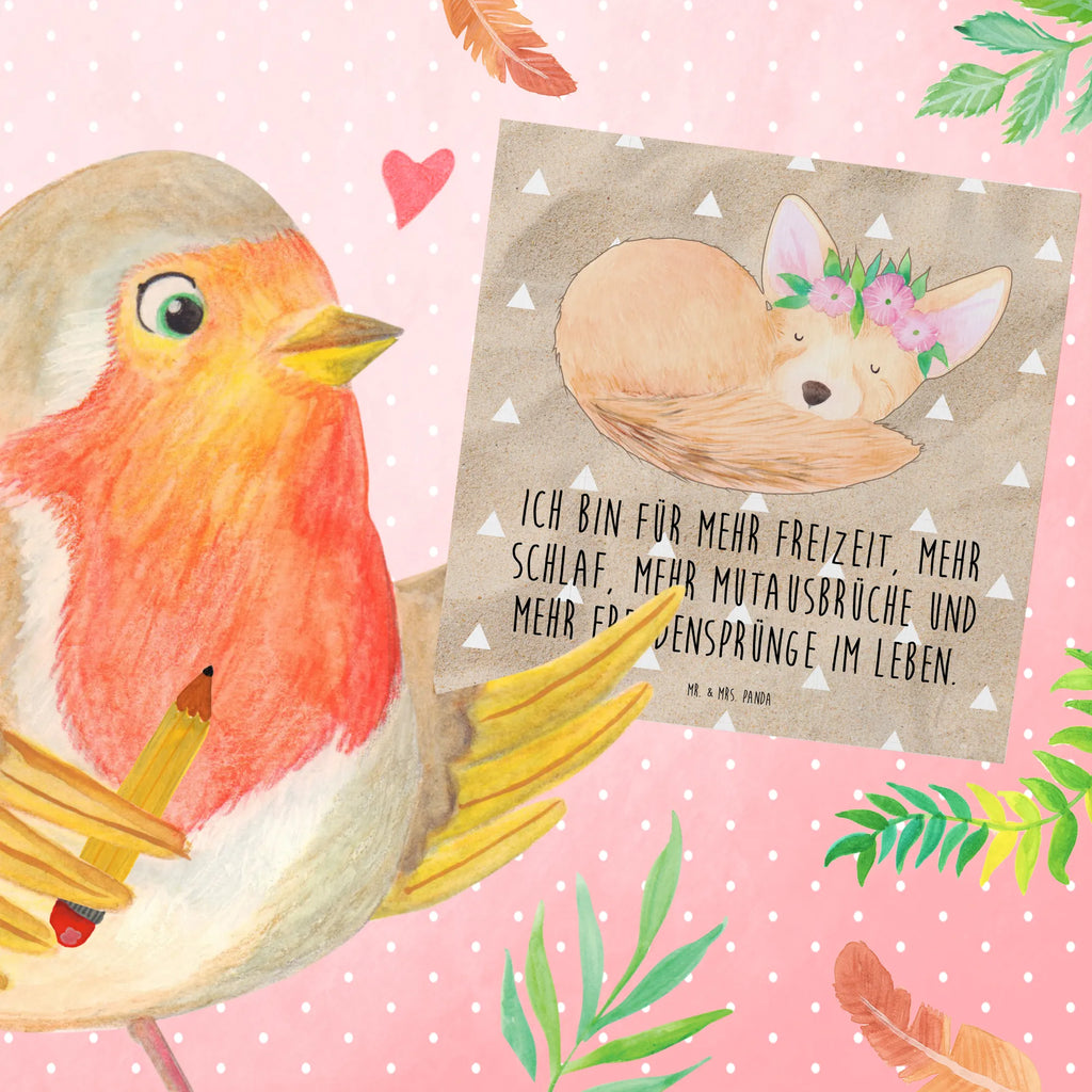 Deluxe Karte Wüstenfuchs Blumen Klappkarte, doppelkarte, Grußkarte, faltkarte, Glückwunschkarte, Afrika, Wildtiere, Blumen, Glücklich, Blumenkranz, Wüstenfuchs, Wüste