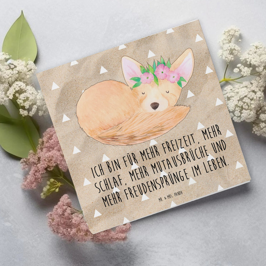 Deluxe Karte Wüstenfuchs Blumen Klappkarte, doppelkarte, Grußkarte, faltkarte, Glückwunschkarte, Afrika, Wildtiere, Blumen, Glücklich, Blumenkranz, Wüstenfuchs, Wüste