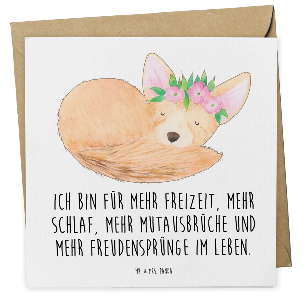 Deluxe Karte Wüstenfuchs Blumen Klappkarte, doppelkarte, Grußkarte, faltkarte, Glückwunschkarte, Afrika, Wildtiere, Blumen, Glücklich, Blumenkranz, Wüstenfuchs, Wüste