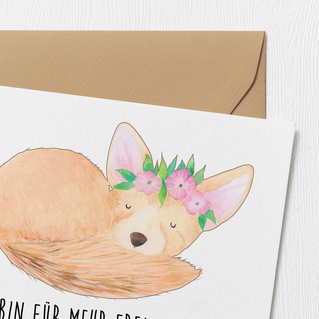 Deluxe Karte Wüstenfuchs Blumen Klappkarte, doppelkarte, Grußkarte, faltkarte, Glückwunschkarte, Afrika, Wildtiere, Blumen, Glücklich, Blumenkranz, Wüstenfuchs, Wüste