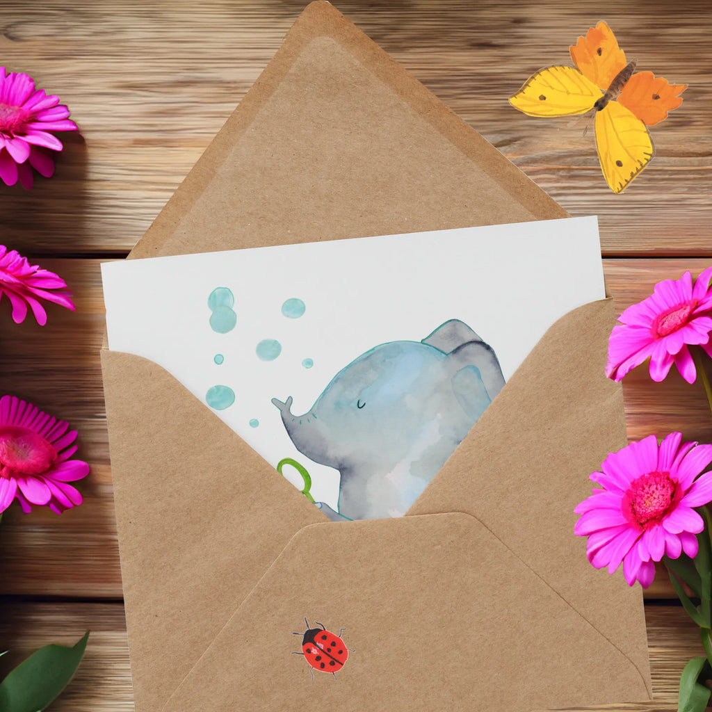 Deluxe Card elephant soap bubbles Geburtstagskarte, Karte, Hochzeitskarte, Grußkarte, Einladungskarte, Klappkarte, Hochwertige Klappkarte, Glückwunschkarte, Hochwertige Grußkarte, Tiermotive, Gute Laune, lustige Sprüche, Tiere, Heimat, Gefühl. Daheim, Liebe, Elefanten, Rüsseltier, Dickhäuter, Liebesspruch, Seifenblasen, Elefant, Liebesbeweis