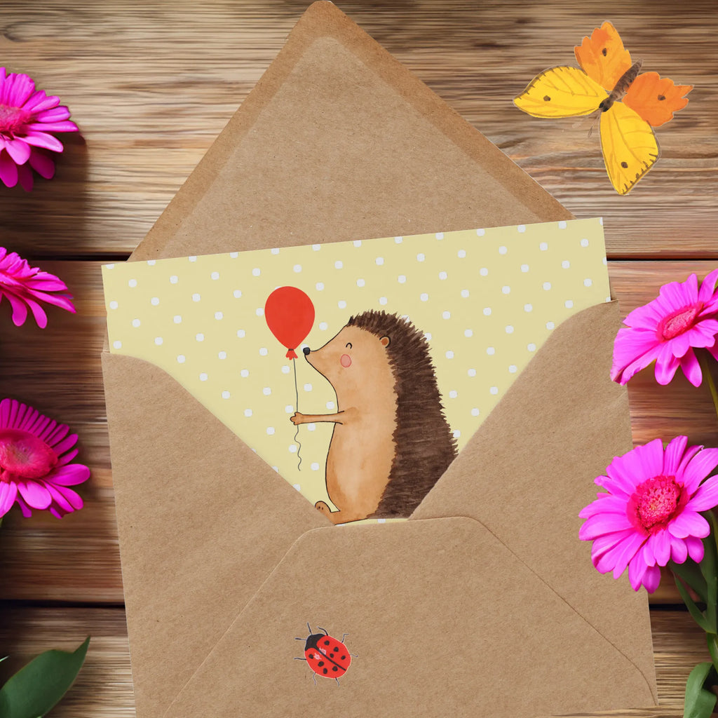 Deluxe Karte Igel Luftballon Karte, Einladungskarte, Geburtstagskarte, Klappkarte, Hochzeitskarte, Glückwunschkarte, Hochwertige Klappkarte, Grußkarte, Hochwertige Grußkarte, Tiermotive, Gute Laune, lustige Sprüche, Tiere, Geburtstagskind, Igel, Glückwunsch, Herzlichen Glückwunsch, Happy Birthday, Geburtstag, Ballon
