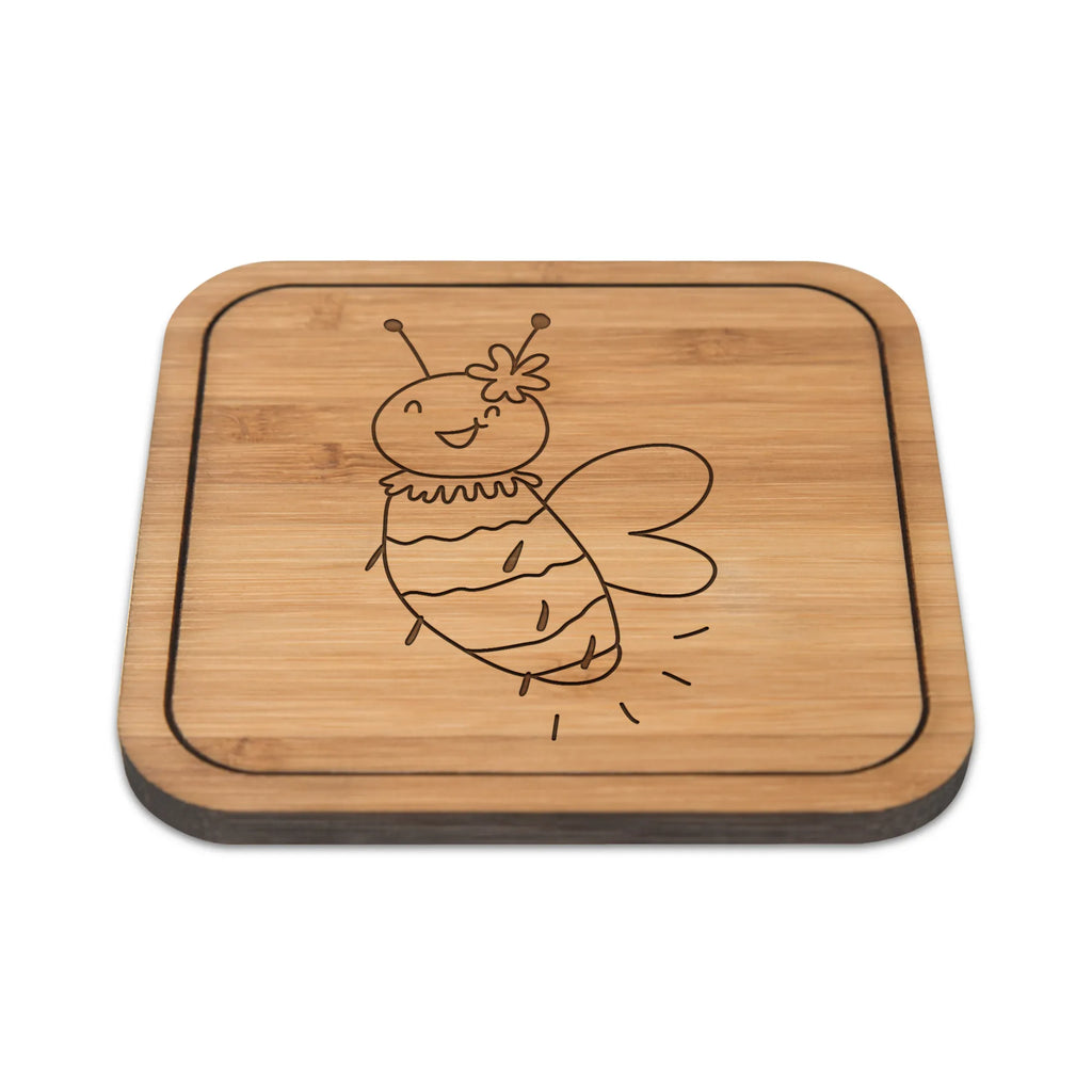 Square coaster bee flower wood, square, glass, breakfast, coasters, presents, gift, glasses, glass coasters, gifts, party, set, giveaways, Bee, wasp, bumblebee