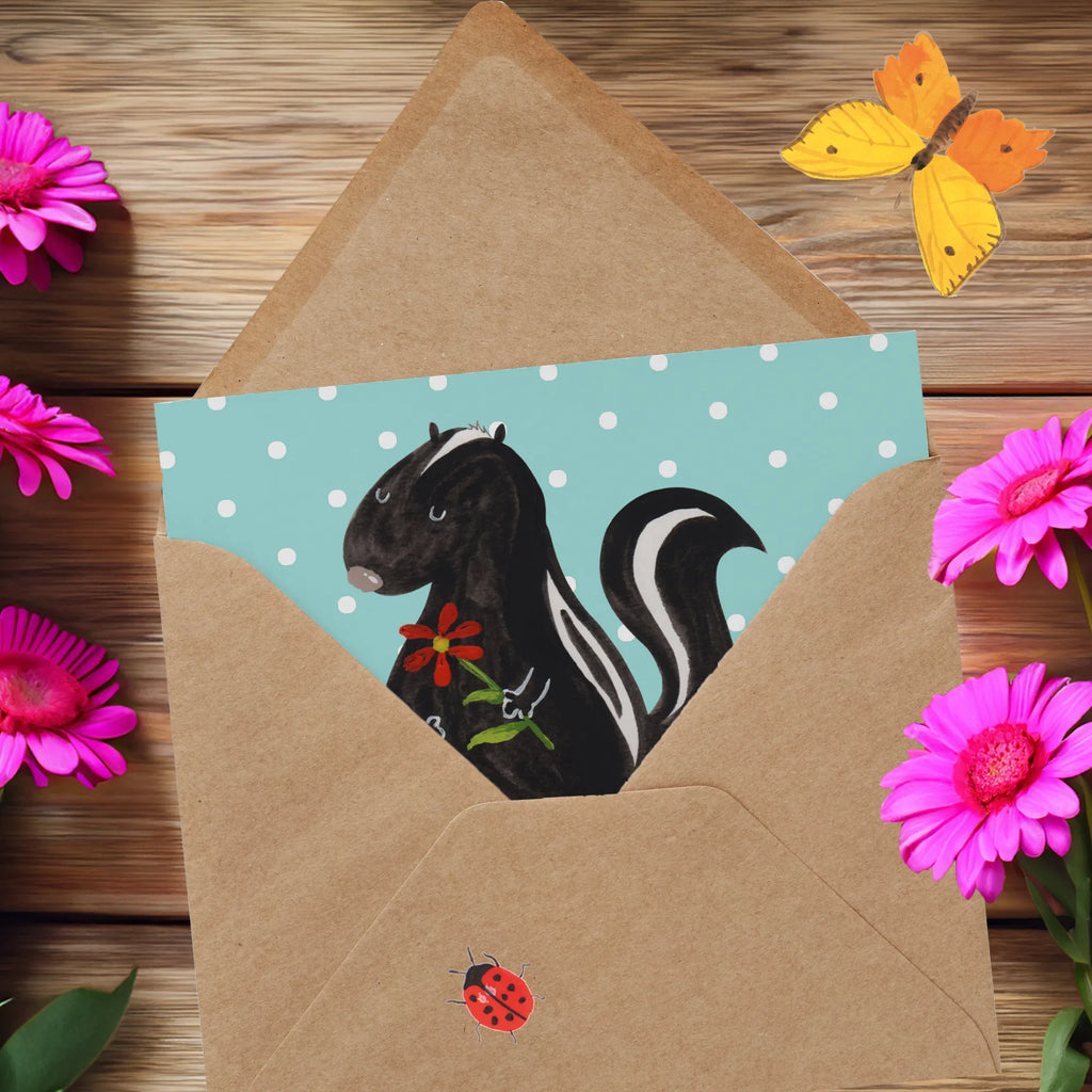 Personalisierte Deluxe Karte Stinktier Blume Personalisiertere Klappkarte, Grußkarte mit Namen, Personalisierte Einladungskarte, Grußkarte selbst gestalten, Personalisierte Karte, Grußkarten personalisiert, Grußkarte selber drucken, Personalisierte Grußkarte, Personalisierte Glückwunschkarte, Personalisierte Hochzeitskarte, Personalisierte Geburtstagskarte, Grußkarte mit persönlichen Nachrichten, Grußkarte als Geldgeschenk, Stinktier, Skunk, Träume, Stinki, Stinker, Tagträumer, Wildtier, Raubtier, verträumt, Dreams