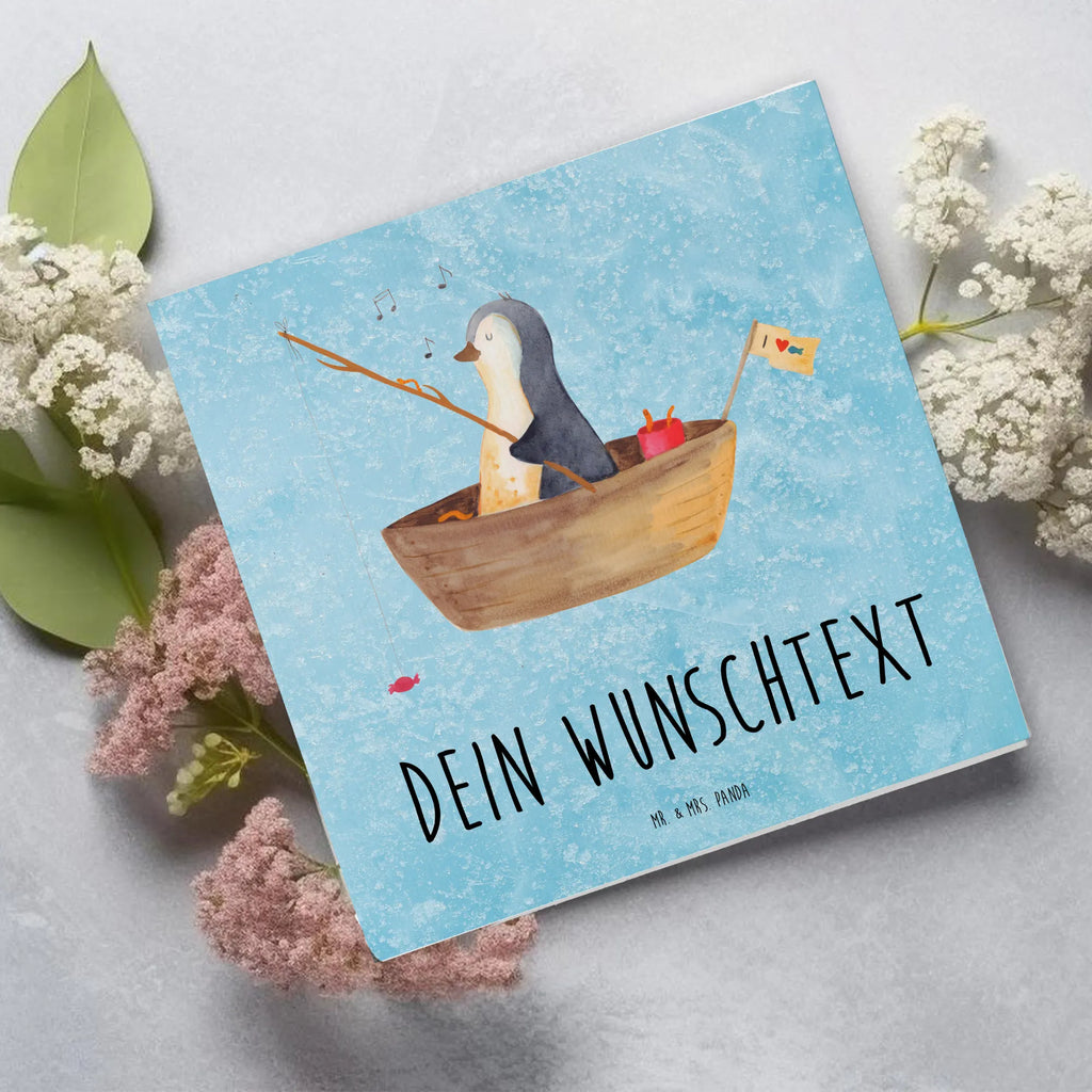 Personalized Deluxe Card Penguin fishing boat Grußkarte selbst gestalten, Grußkarte mit persönlichen Nachrichten, Grußkarte selber drucken, Personalisierte Grußkarte, Personalisiertere Klappkarte, Grußkarten personalisiert, Grußkarte mit Namen, Personalisierte Glückwunschkarte, Grußkarte als Geldgeschenk, Personalisierte Karte, Personalisierte Hochzeitskarte, Personalisierte Geburtstagskarte, Personalisierte Einladungskarte, Pinguin, Boot, Leben, Pinguine, Neustart, Neuanfang, Trennung, genießen, Motivation, Angelboot, Scheidung, Geschenkidee Liebeskummer, Lebenslust, Angeln