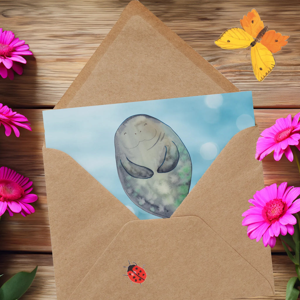 Personalized Deluxe Card manatee happy Grußkarte als Geldgeschenk, Personalisierte Glückwunschkarte, Personalisierte Grußkarte, Grußkarte selber drucken, Personalisierte Karte, Grußkarte mit Namen, Grußkarte mit persönlichen Nachrichten, Personalisierte Hochzeitskarte, Grußkarte selbst gestalten, Personalisierte Einladungskarte, Personalisiertere Klappkarte, Personalisierte Geburtstagskarte, Grußkarten personalisiert, Meerestiere, Meer, Urlaub, Selbstliebe, Zufrieden, Freundin, Achtsamkeit, Respekt, Neustart, Seekühe, Seekuh, Neuanfang, Liebeskummer