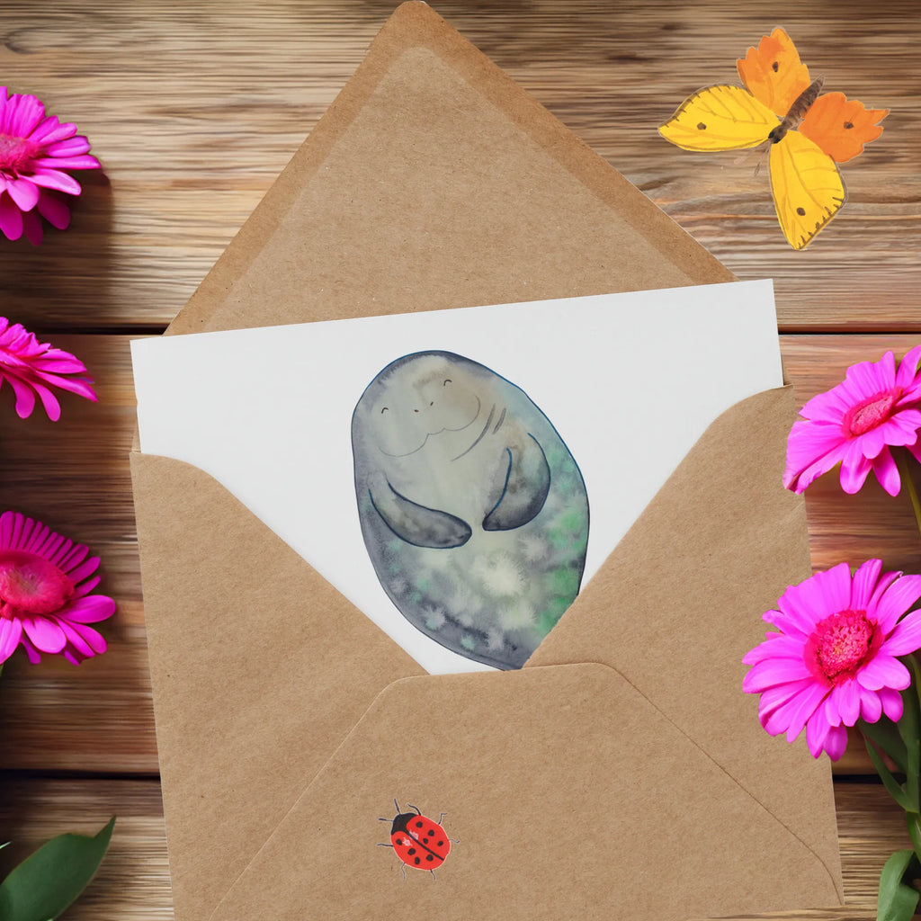 Personalized Deluxe Card manatee happy Grußkarte als Geldgeschenk, Personalisierte Glückwunschkarte, Personalisierte Grußkarte, Grußkarte selber drucken, Personalisierte Karte, Grußkarte mit Namen, Grußkarte mit persönlichen Nachrichten, Personalisierte Hochzeitskarte, Grußkarte selbst gestalten, Personalisierte Einladungskarte, Personalisiertere Klappkarte, Personalisierte Geburtstagskarte, Grußkarten personalisiert, Meerestiere, Meer, Urlaub, Selbstliebe, Zufrieden, Freundin, Achtsamkeit, Respekt, Neustart, Seekühe, Seekuh, Neuanfang, Liebeskummer