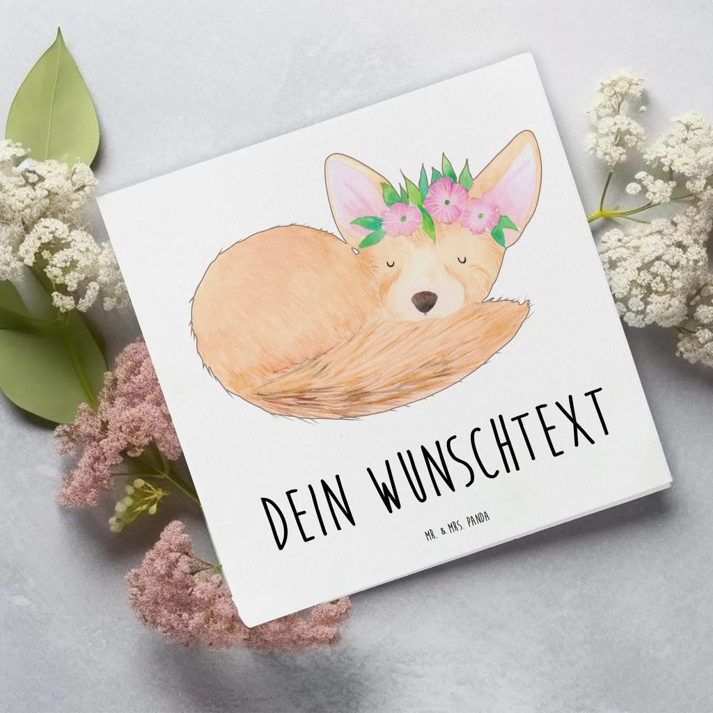 Personalized Deluxe Card desert fox Flower Personalisierte Hochzeitskarte, Grußkarte mit persönlichen Nachrichten, Personalisierte Glückwunschkarte, Personalisierte Einladungskarte, Grußkarte selbst gestalten, Personalisierte Geburtstagskarte, Personalisiertere Klappkarte, Personalisierte Karte, Grußkarten personalisiert, Grußkarte selber drucken, Grußkarte mit Namen, Grußkarte als Geldgeschenk, Personalisierte Grußkarte, Afrika, Wildtiere, Wüste, Blumenkranz, Wüstenfuchs, Blumen, Glücklich