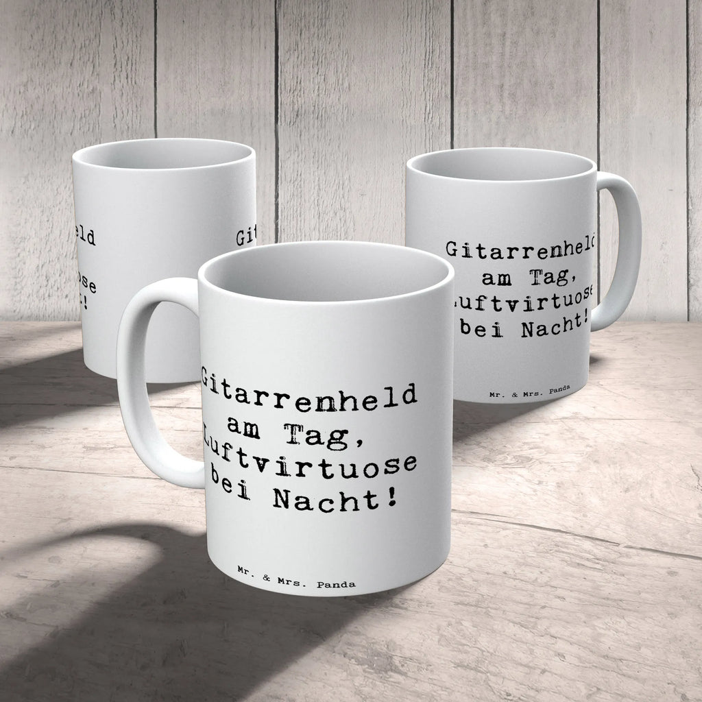 Mug Saying Gitarrenheld am Tag, Luftvirtuose bei Nacht! Keramiktasse, Porzellantasse, Tasse mit Zitaten, Geschenktasse, Tasse, Bürotasse, Teetasse, Kaffeetasse, Tasse mit Motiven, Instrumente, Geschenke Musiker, Musikliebhaber