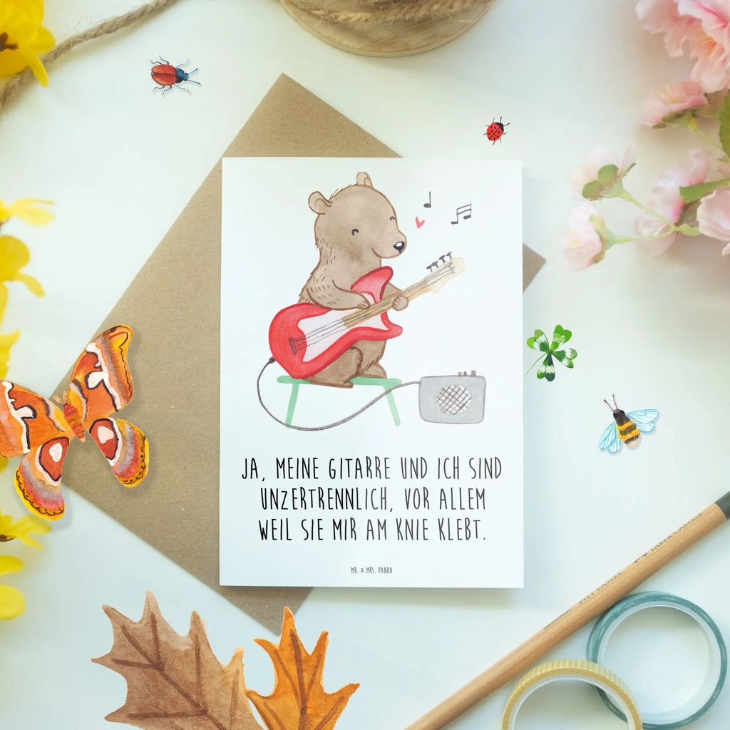 Greetings card Ja, meine Gitarre und ich sind unzertrennlich, vor allem weil sie mir am Knie klebt. Einladungskarte, Grußkarte, Glückwunschkarte, Karte, Ansichtskarten, Geburtstagskarte, Klappkarte, Hochzeitskarte, Instrumente, Geschenke Musiker, Musikliebhaber