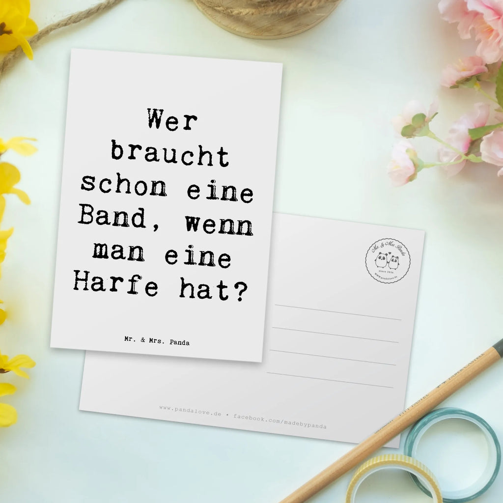 Postcard Saying Wer braucht schon eine Band, wenn man eine Harfe hat? Geburtstagskarte, Postkarte, Karte, Ansichtskarte, Ansichtskarten, Einladung, Geschenkkarte, Dankeskarte, Einladungskarten Geburtstag, Grußkarte, Einladungskarte, Einladung Geburtstag, Instrumente, Geschenke Musiker, Musikliebhaber