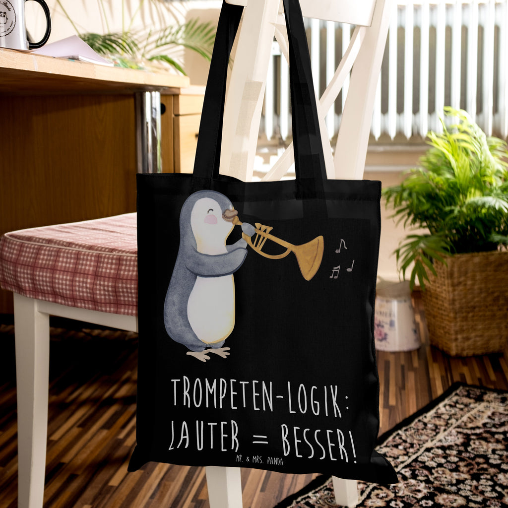 Tote bag Trompeten-Logik: Lauter = Besser! Schultertasche, Laptoptasche, Stofftasche, Tasche, Shopper, Jutetasche, Beutel, Jutebeutel, Beuteltasche, Tragetasche, Einkaufstasche, Umhängetasche, Stoffbeutel, Badetasche, Strandtasche, Einkaufstüte, Instrumente, Geschenke Musiker, Musikliebhaber