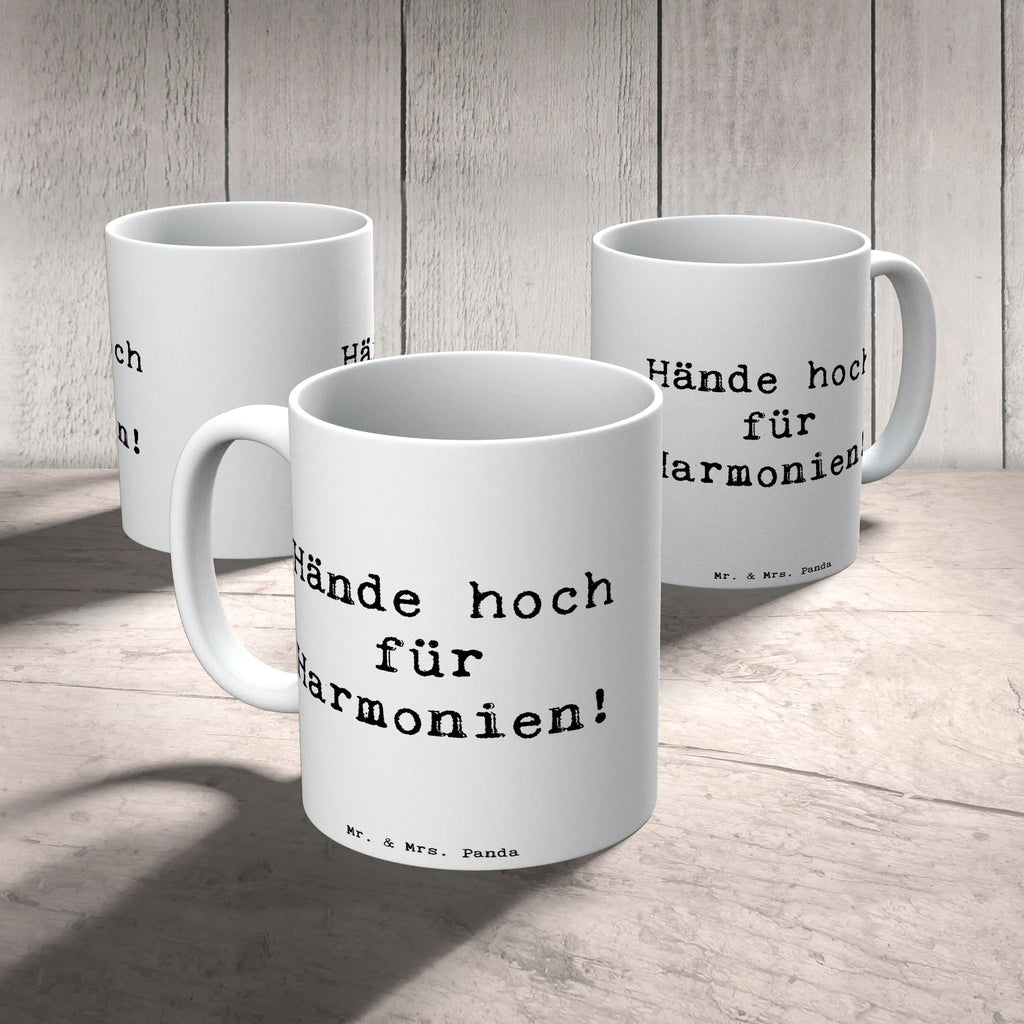 Mug Saying Hände hoch für Harmonien! Tasse, Porzellantasse, Tasse mit Motiven, Teetasse, Tasse mit Zitaten, Kaffeetasse, Keramiktasse, Bürotasse, Geschenktasse, Instrumente, Geschenke Musiker, Musikliebhaber