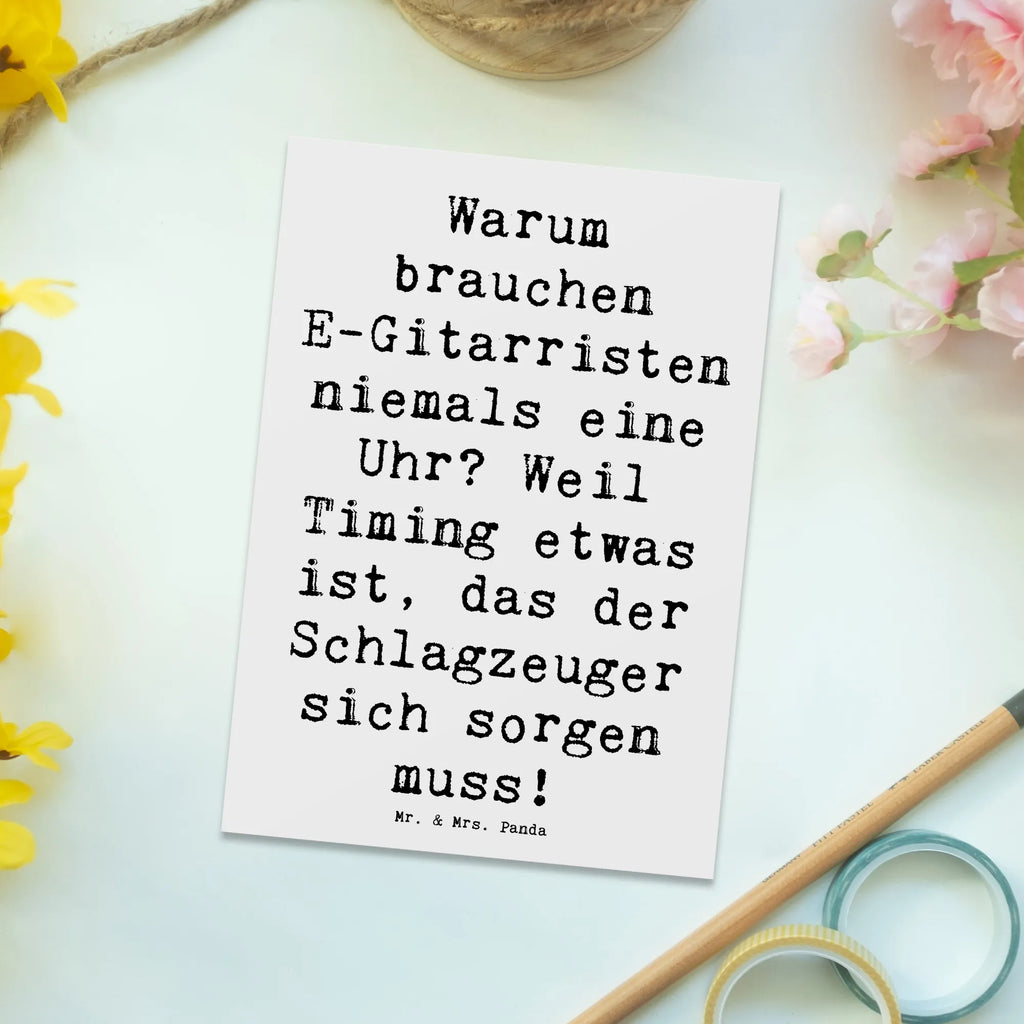 Postcard Saying Warum brauchen E-Gitarristen niemals eine Uhr? Weil Timing etwas ist, das der Schlagzeuger sich sorgen muss! Dankeskarte, Karte, Geburtstagskarte, Einladungskarte, Einladung Geburtstag, Ansichtskarten, Grußkarte, Ansichtskarte, Einladung, Postkarte, Geschenkkarte, Einladungskarten Geburtstag, Instrumente, Geschenke Musiker, Musikliebhaber