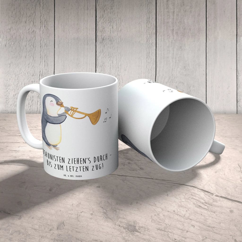 Mug Posaunisten ziehen's durch - bis zum letzten Zug! Teetasse, Tasse, Bürotasse, Porzellantasse, Keramiktasse, Tasse mit Motiven, Tasse mit Zitaten, Kaffeetasse, Geschenktasse, Instrumente, Geschenke Musiker, Musikliebhaber