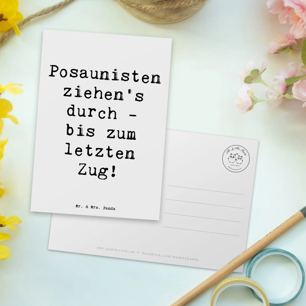 Pocztówka Powiedzenie Posaunisten ziehen's durch - bis zum letzten Zug! Einladungskarte, Ansichtskarte, Geschenkkarte, Einladungskarten Geburtstag, Ansichtskarten, Grußkarte, Geburtstagskarte, Karte, Dankeskarte, Einladung Geburtstag, Postkarte, Einladung, Instrumente, Geschenke Musiker, Musikliebhaber